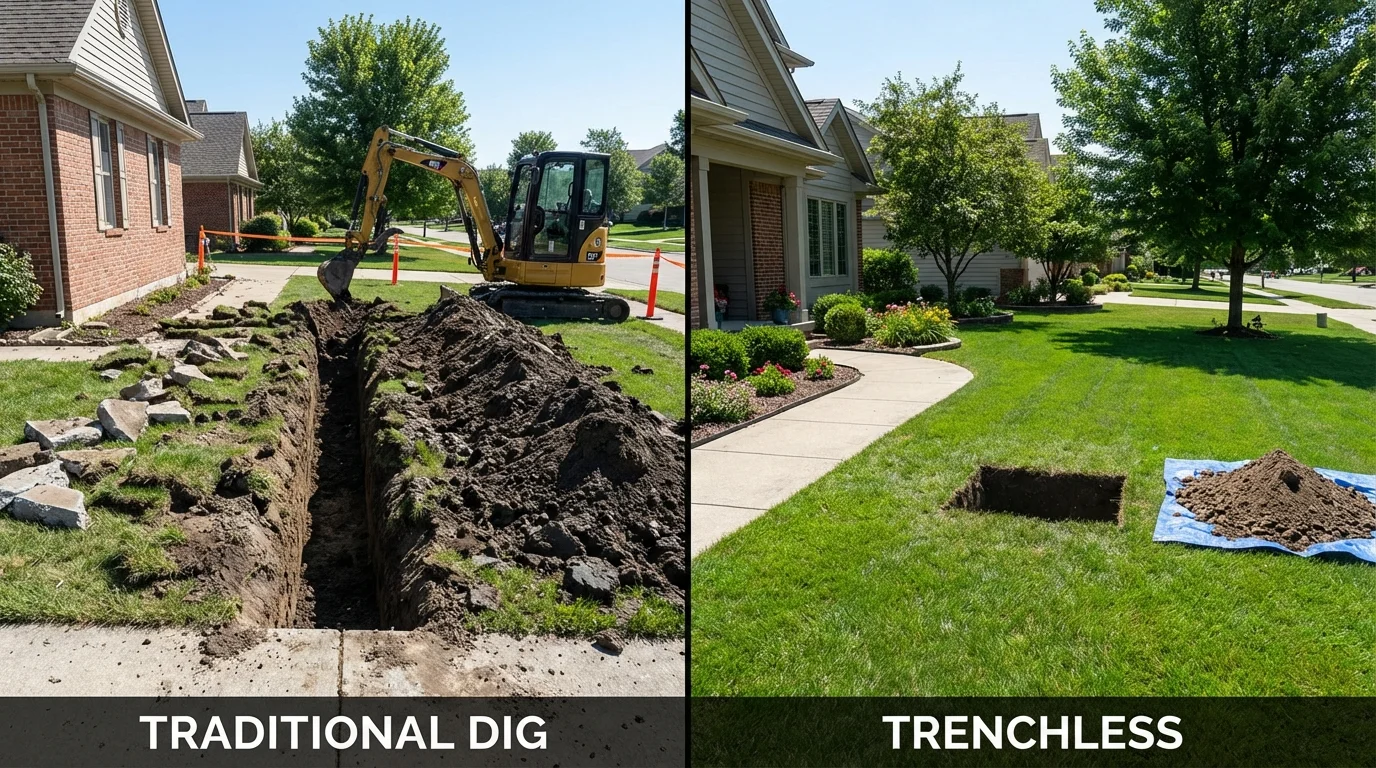Trenchless sewer repair with minimal yard damage versus traditional excavation in Winona, MS